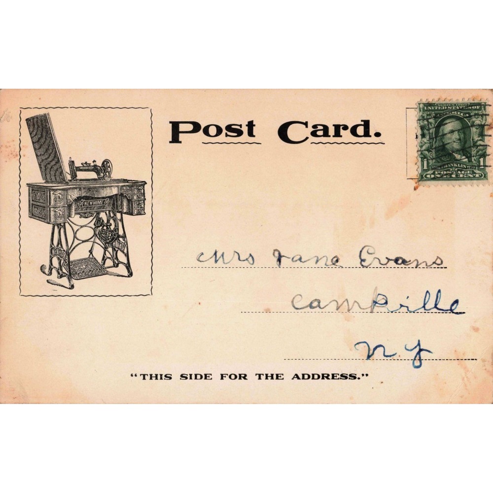 Antique New Home Sewing Machine Advertising Postcard 1902 Franklin Stamp VG - Picture 2 of 2